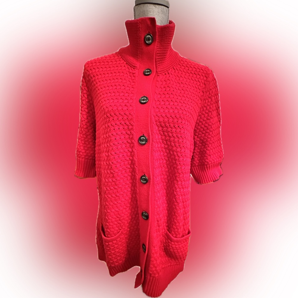 RALPH LAULEN CHAPS True Red sweater 3/4 length sleeve front pockets Like New 2X
